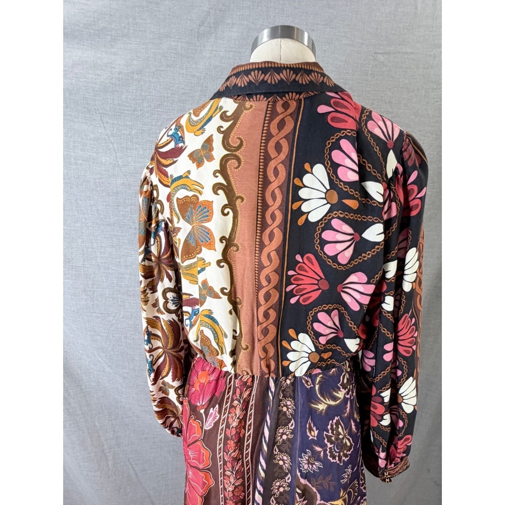 FARM Rio Mixed Floral Patchwork Print Tie Waist Long Sleeve Maxi Dress M - Picture 9 of 14